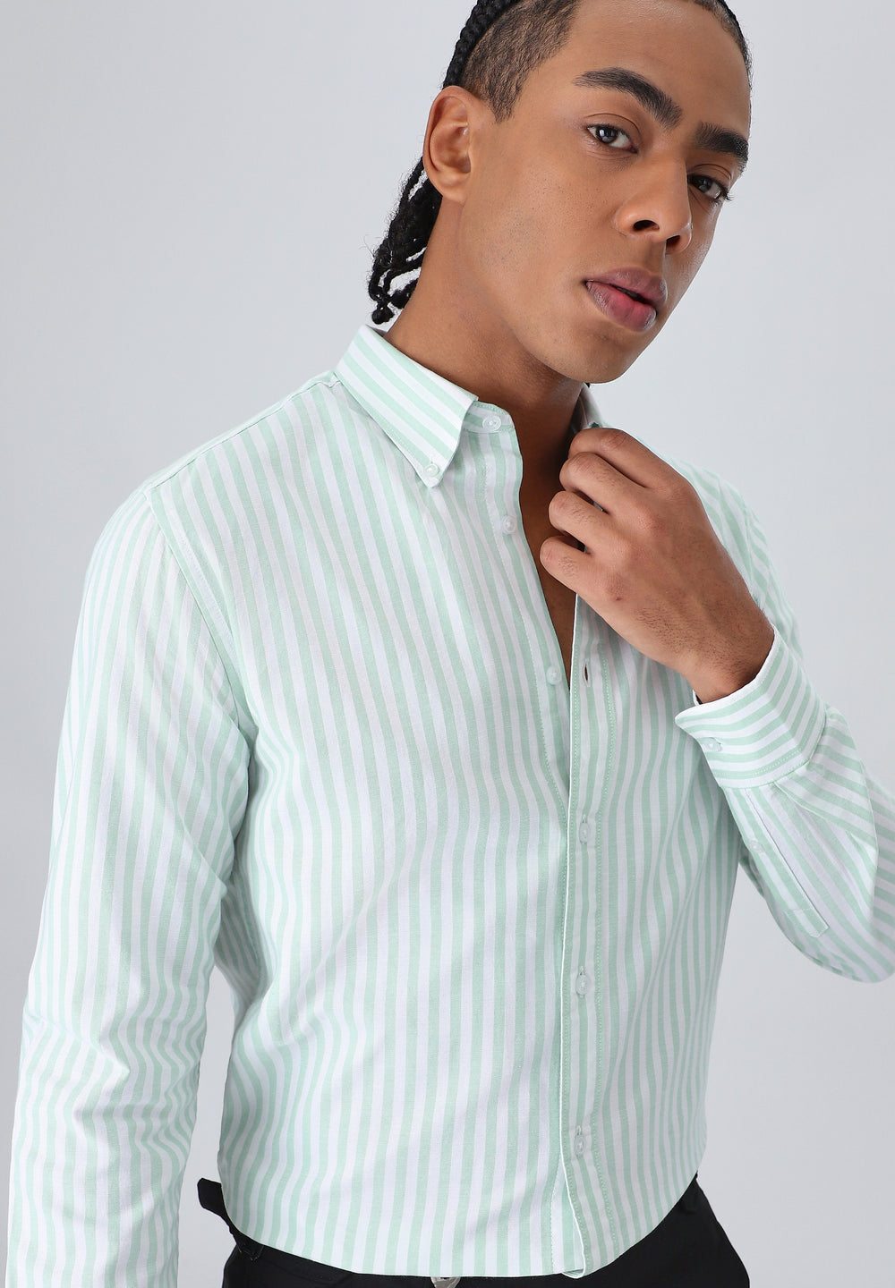 Green Cotton Oxford Stripe Shirt