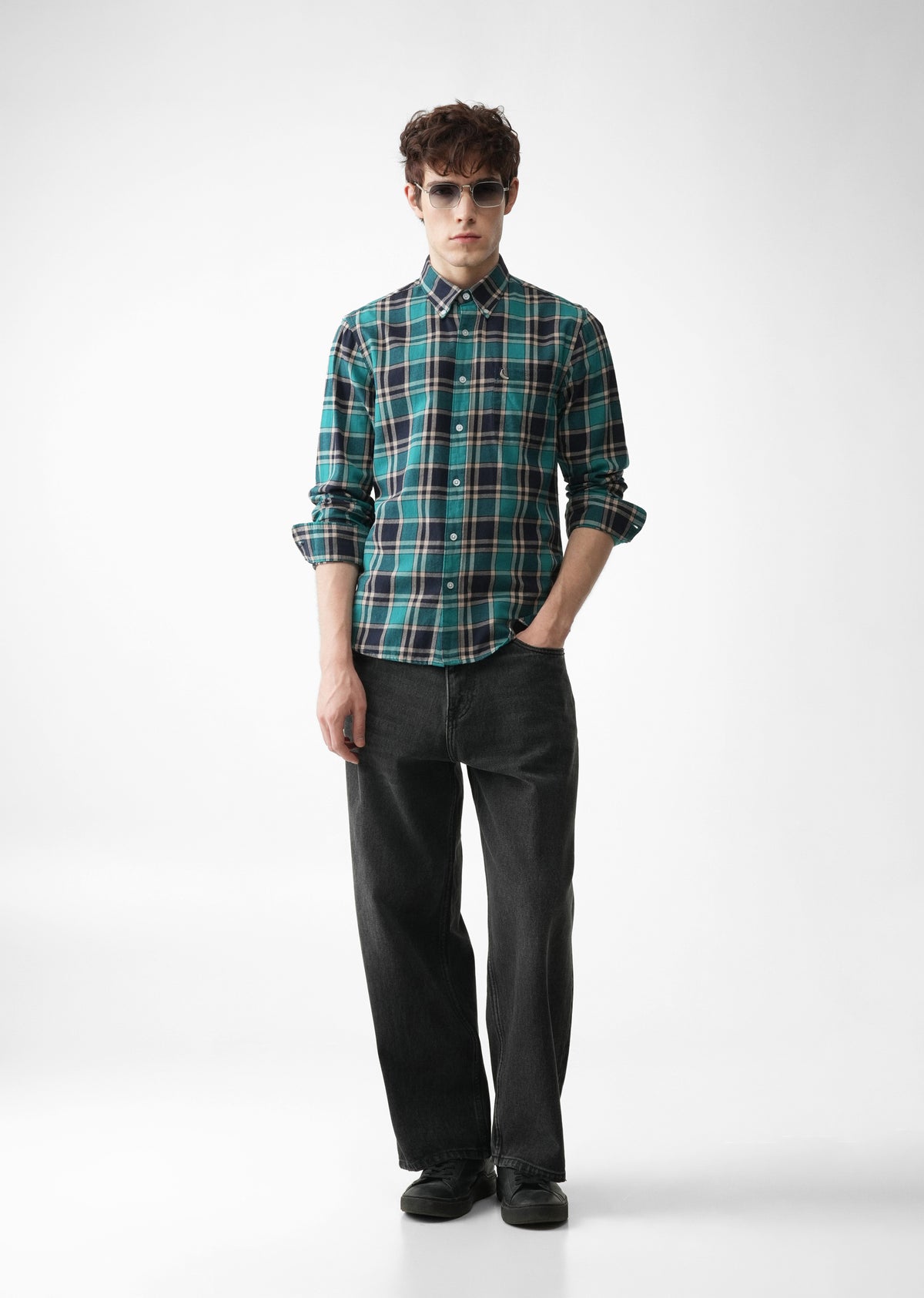 Green Cotton Plaid Check Shirt