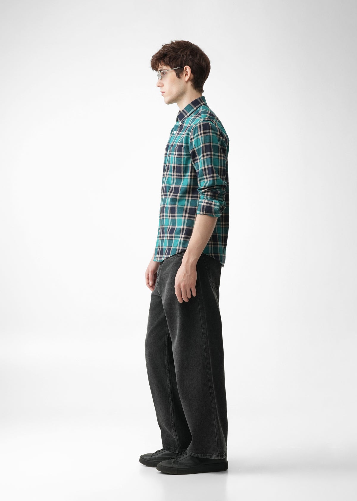 Green Cotton Plaid Check Shirt