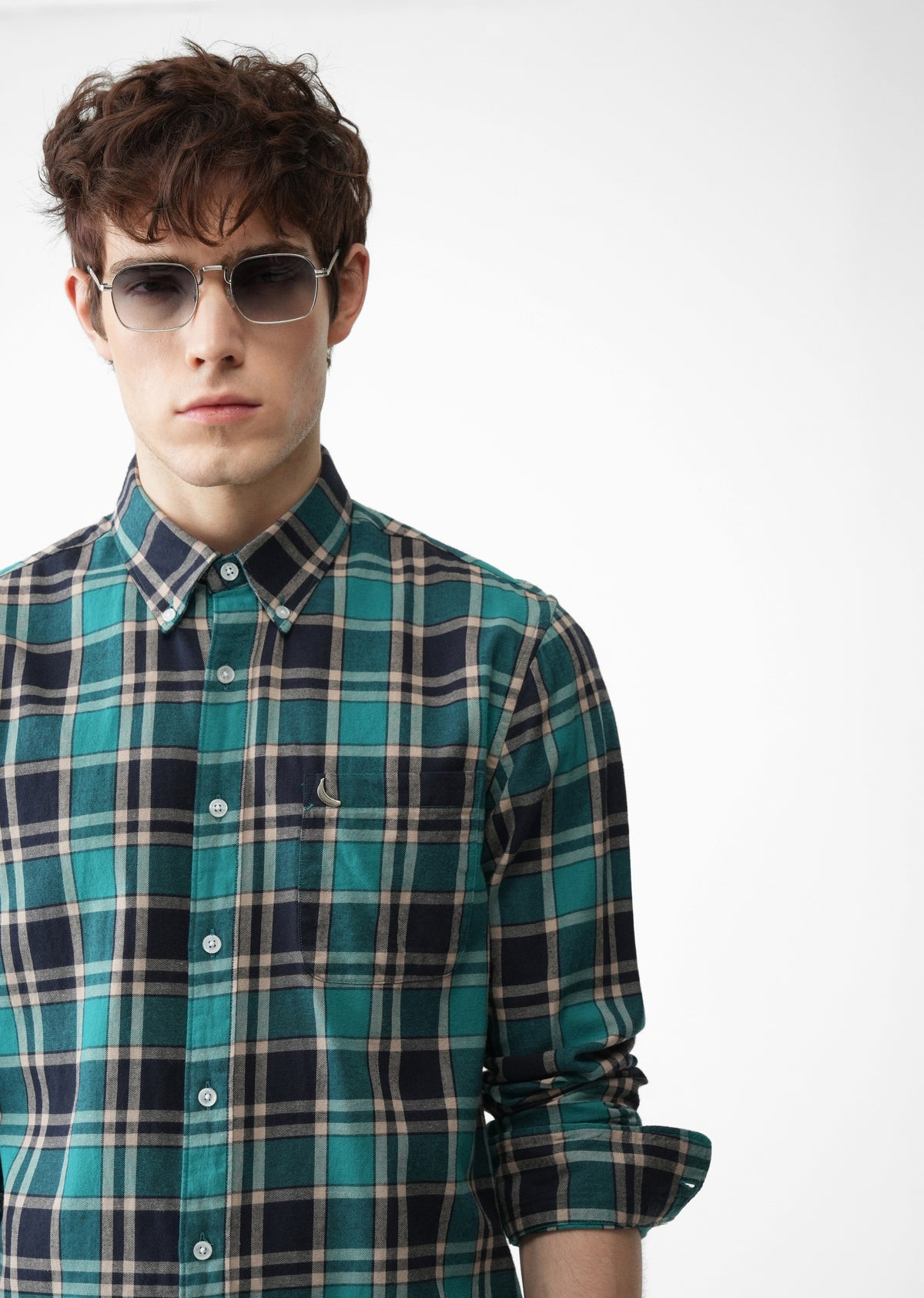Green Cotton Plaid Check Shirt