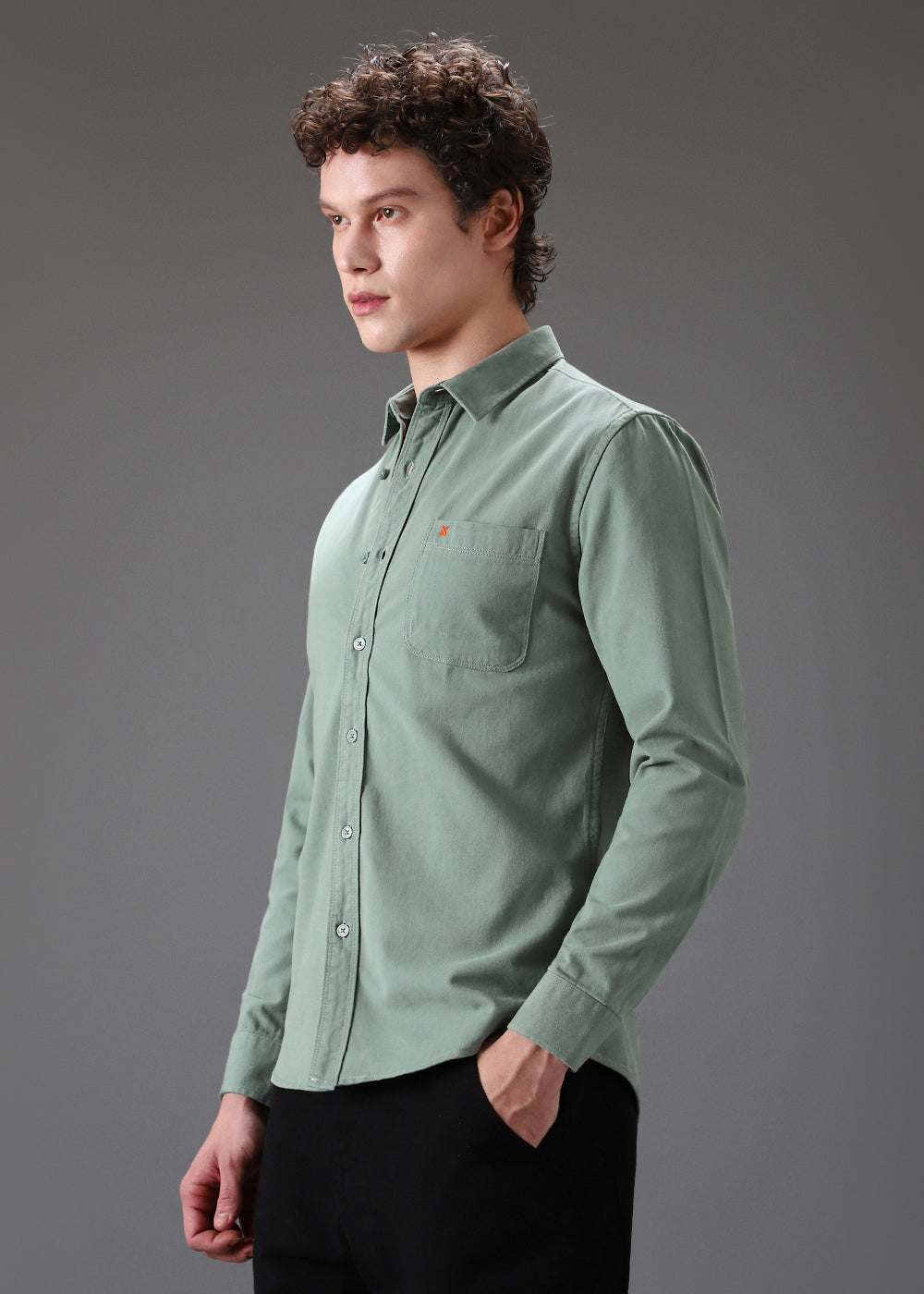 Green Cotton Single Pocket Shirt