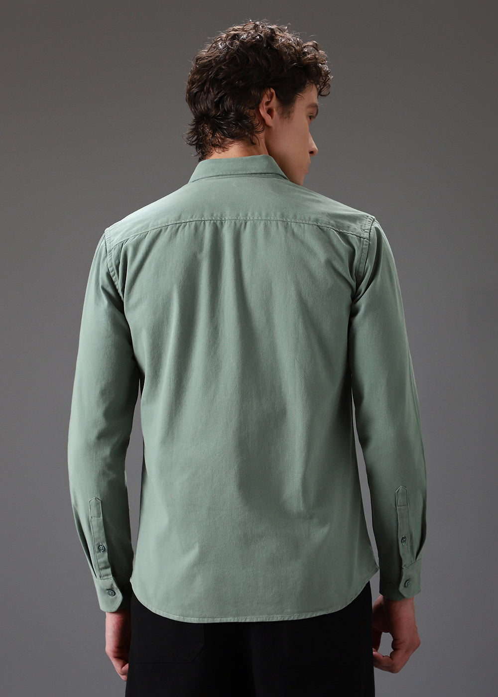 Green Cotton Single Pocket Shirt