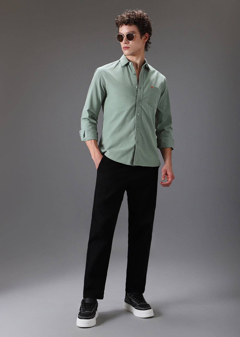 Green Cotton Single Pocket Shirt