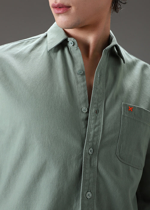 Green Cotton Single Pocket Shirt