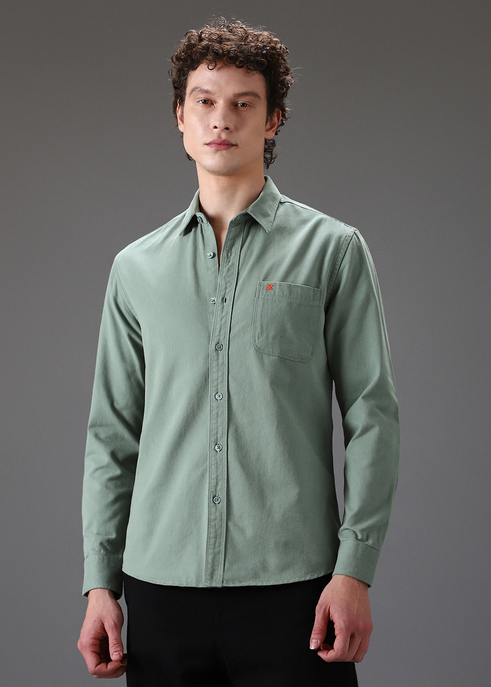 Green Cotton Single Pocket Shirt