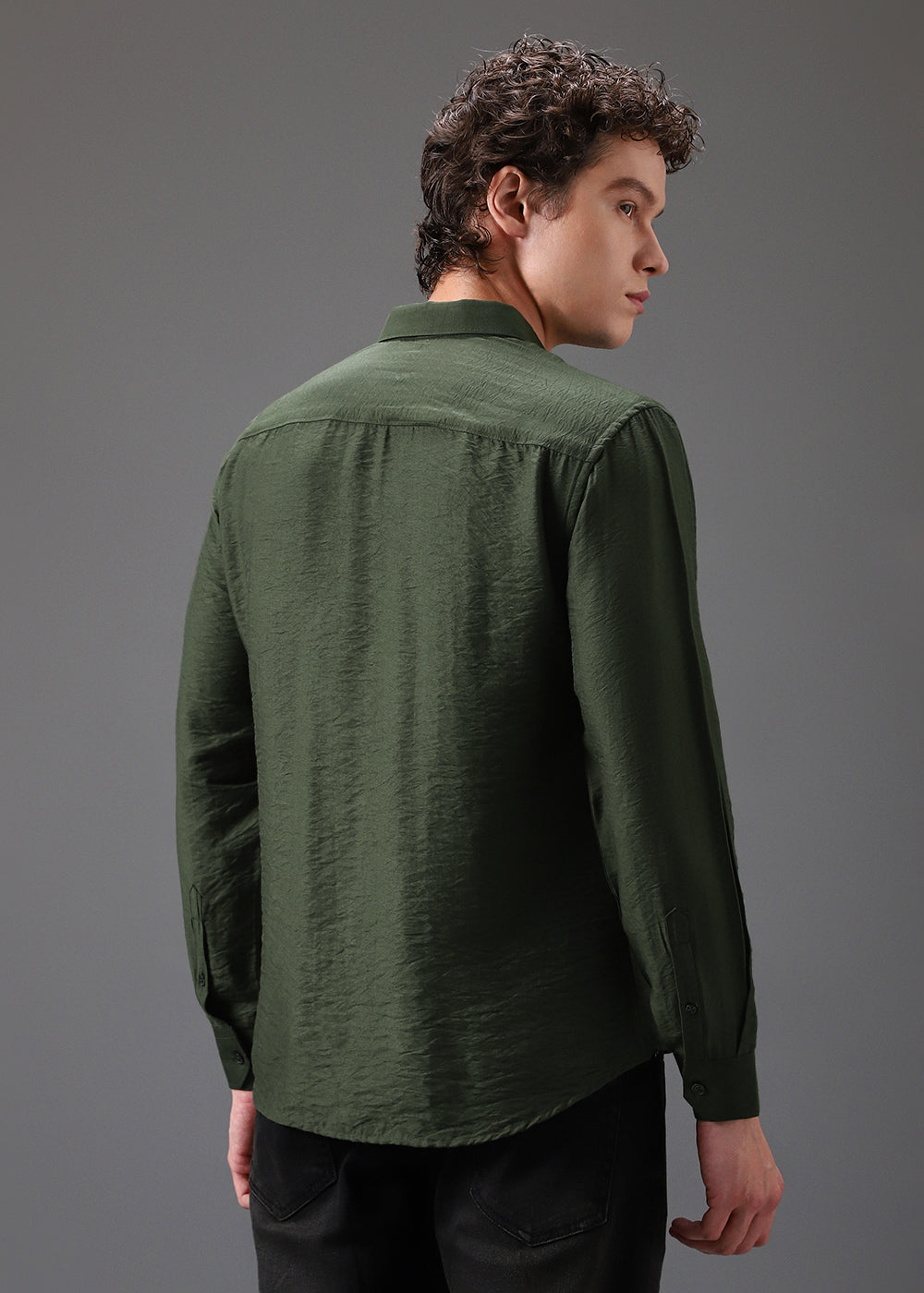 Green Crushed Satin Shirt