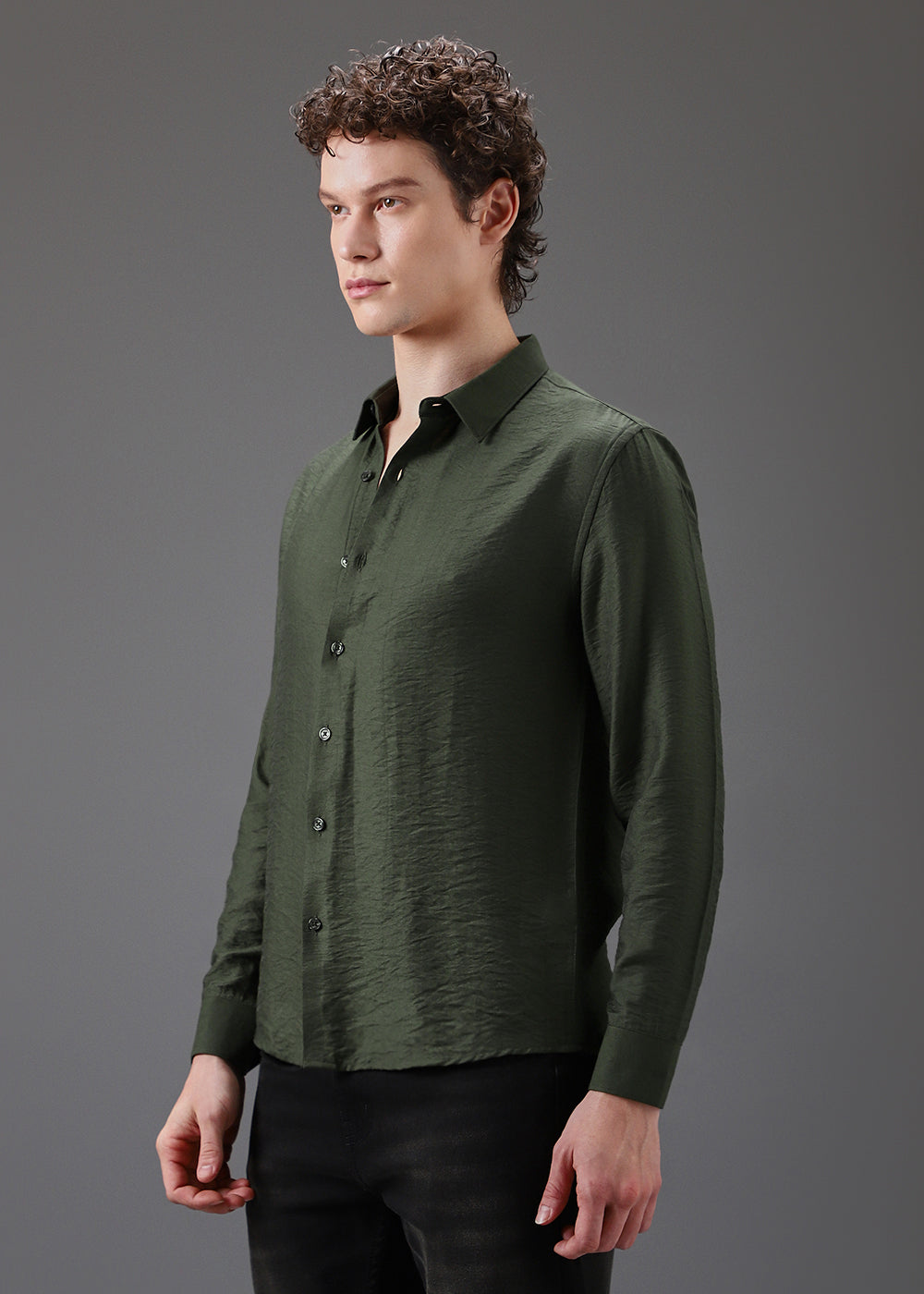 Green Crushed Satin Shirt