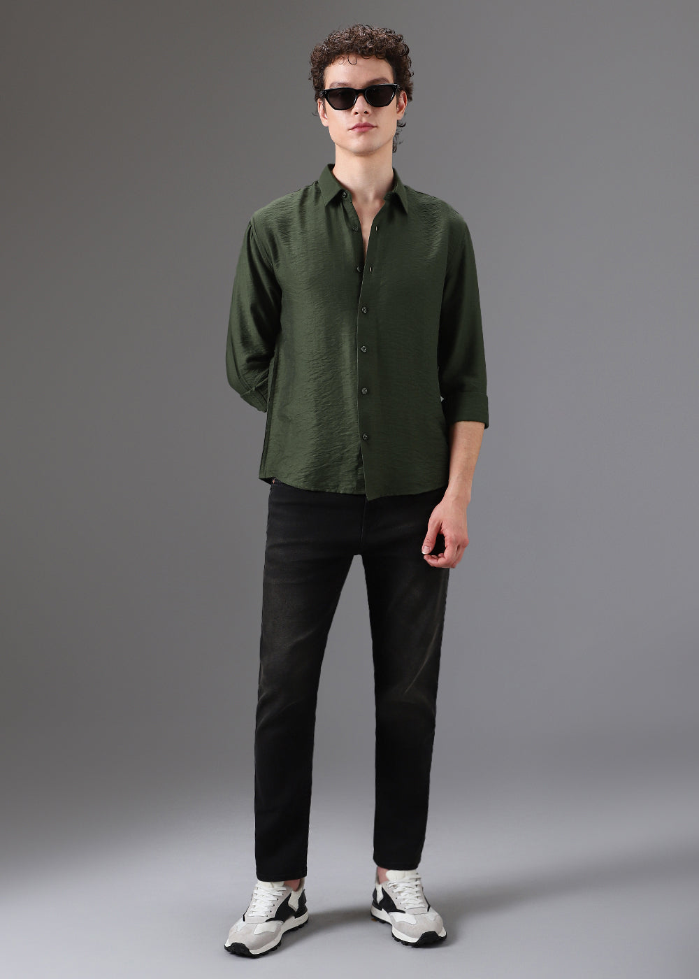 Green Crushed Satin Shirt