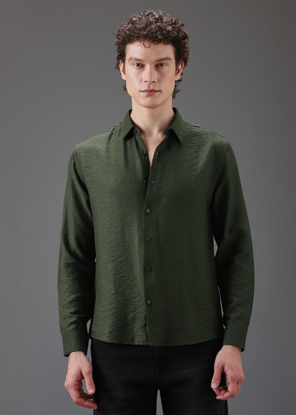 Green Crushed Satin Shirt