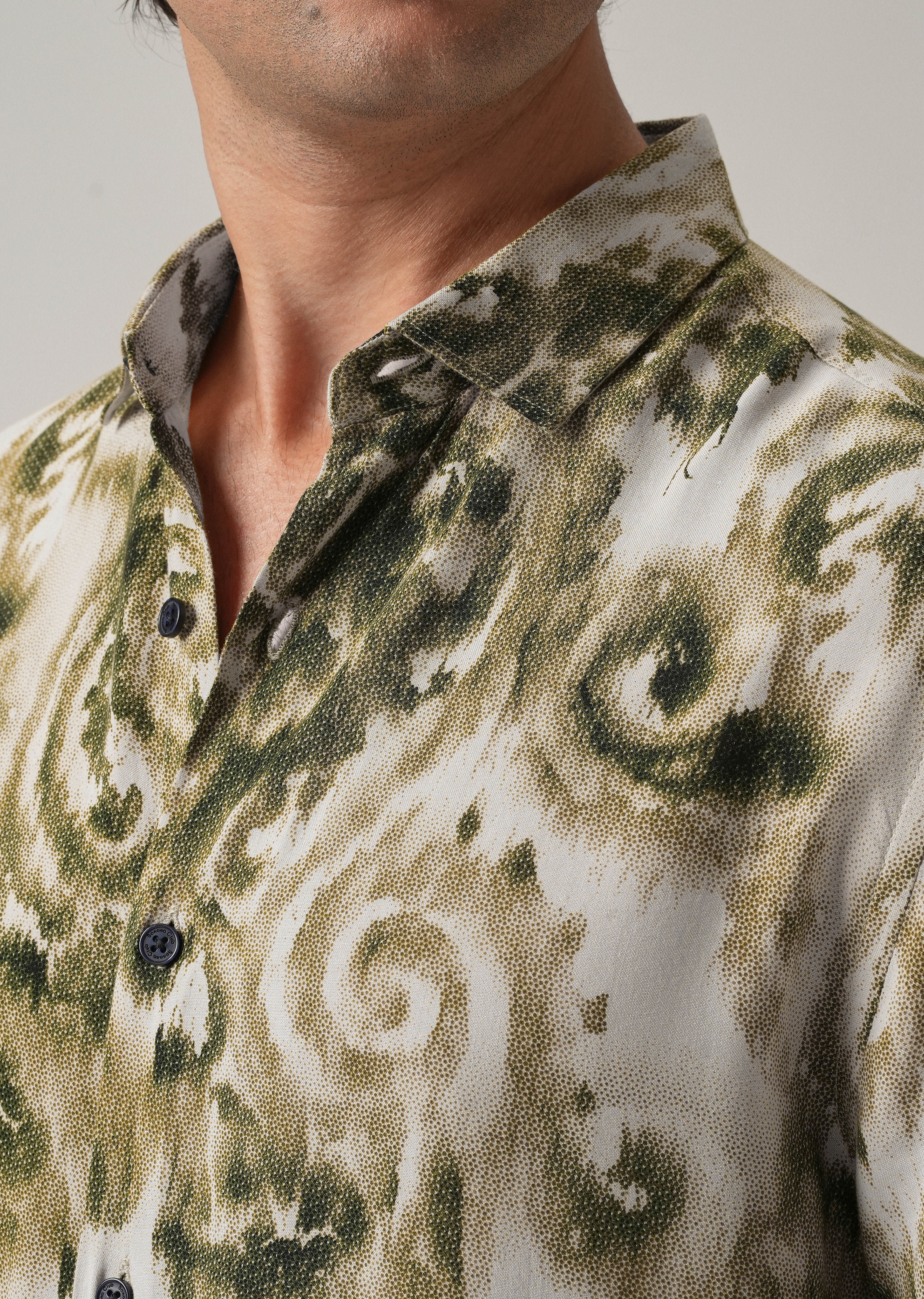 Green Distort Paisley Print Feather Shirt