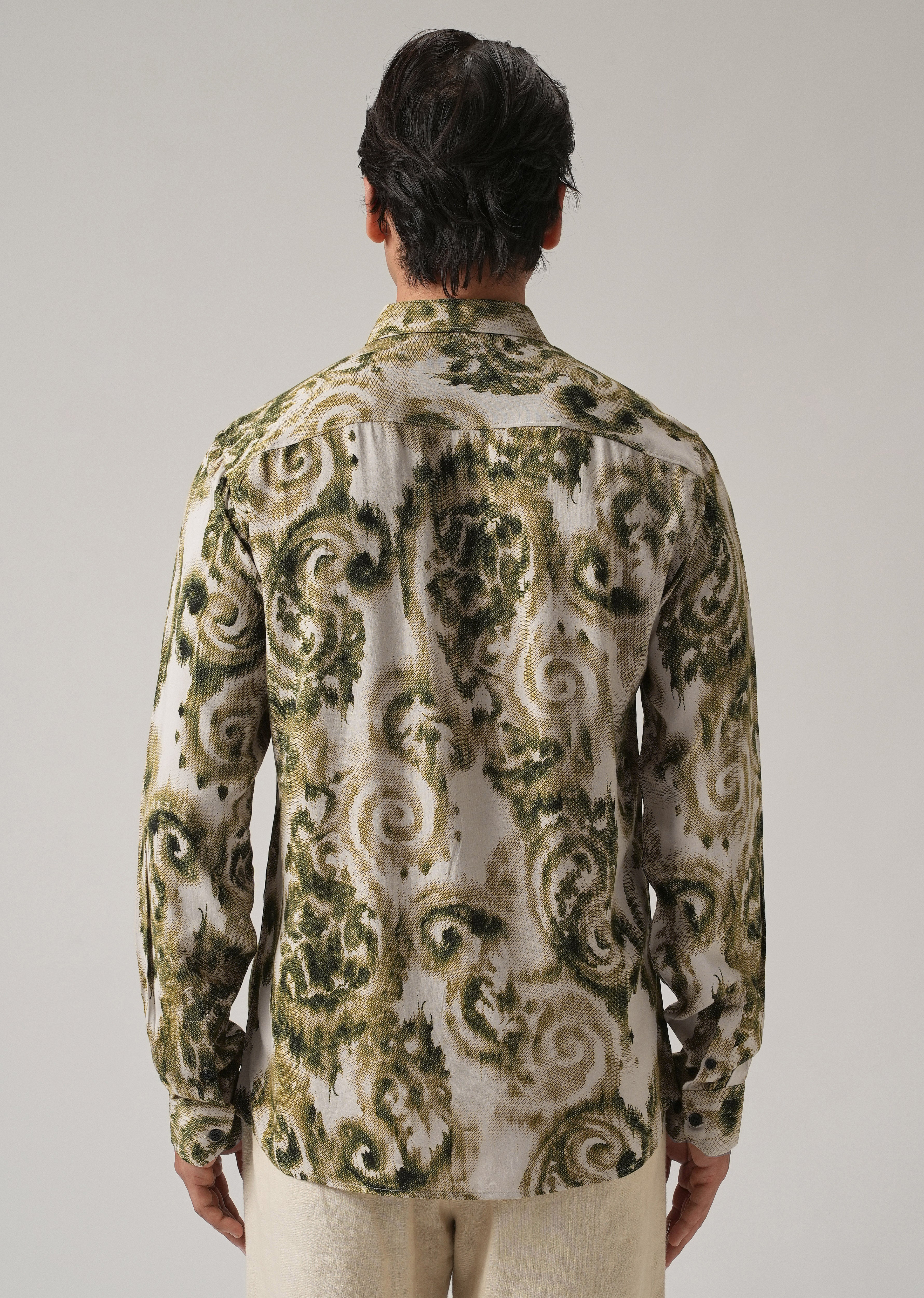 Green Distort Paisley Print Feather Shirt