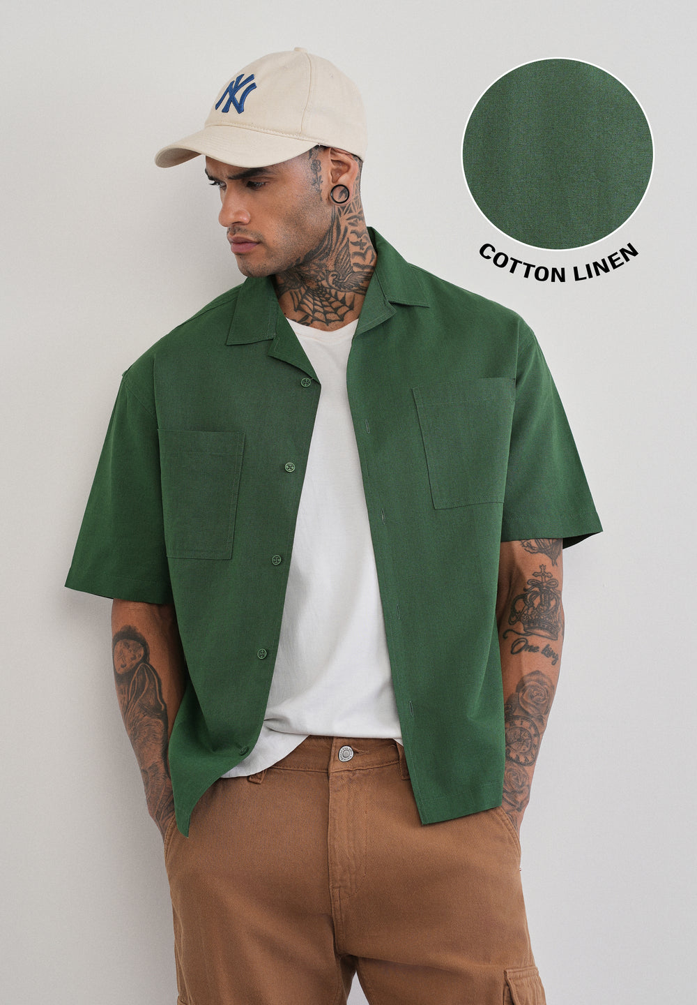 Green Double Pocket Cotton Linen Shirt