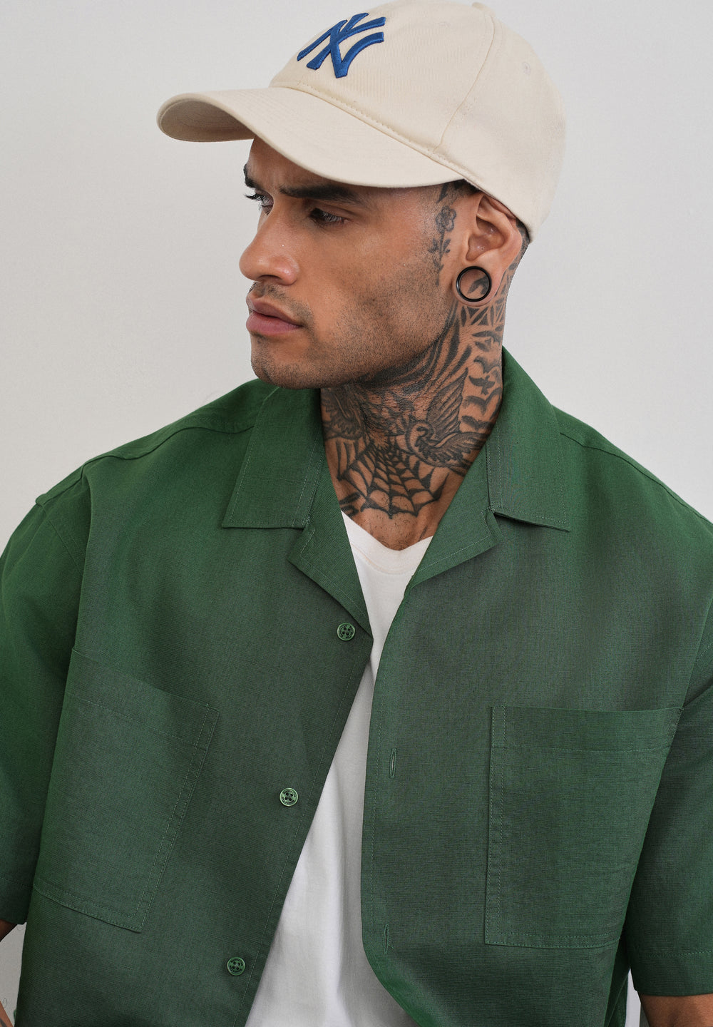 Green Double Pocket Cotton Linen Shirt