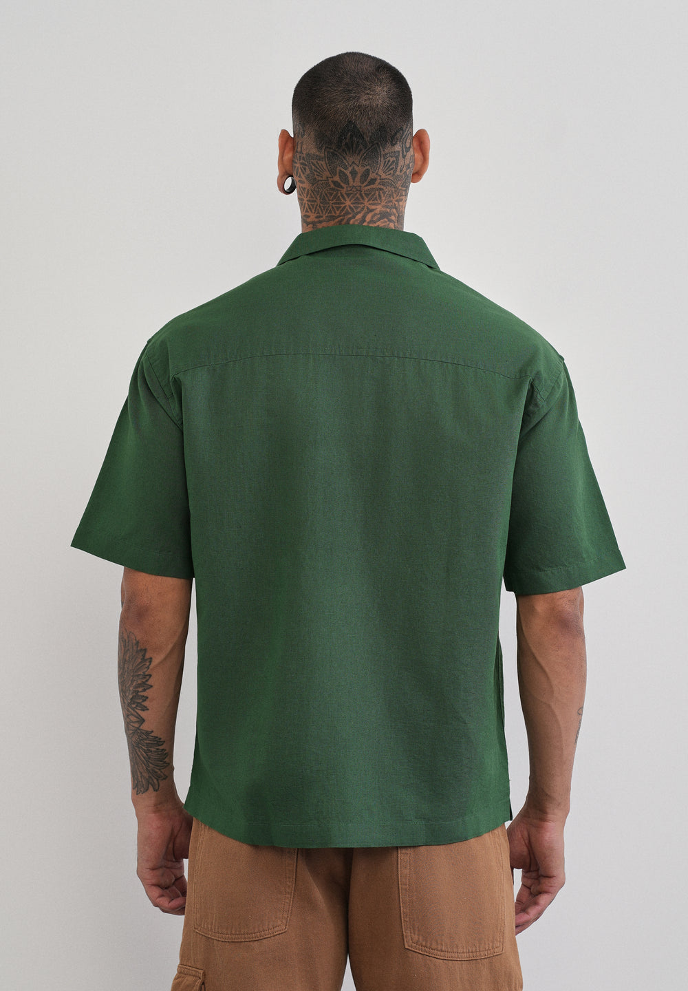 Green Double Pocket Cotton Linen Shirt