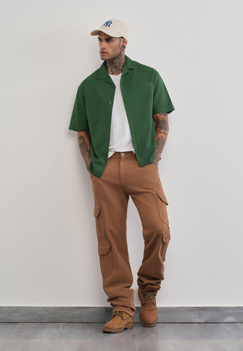 Green Double Pocket Cotton Linen Shirt