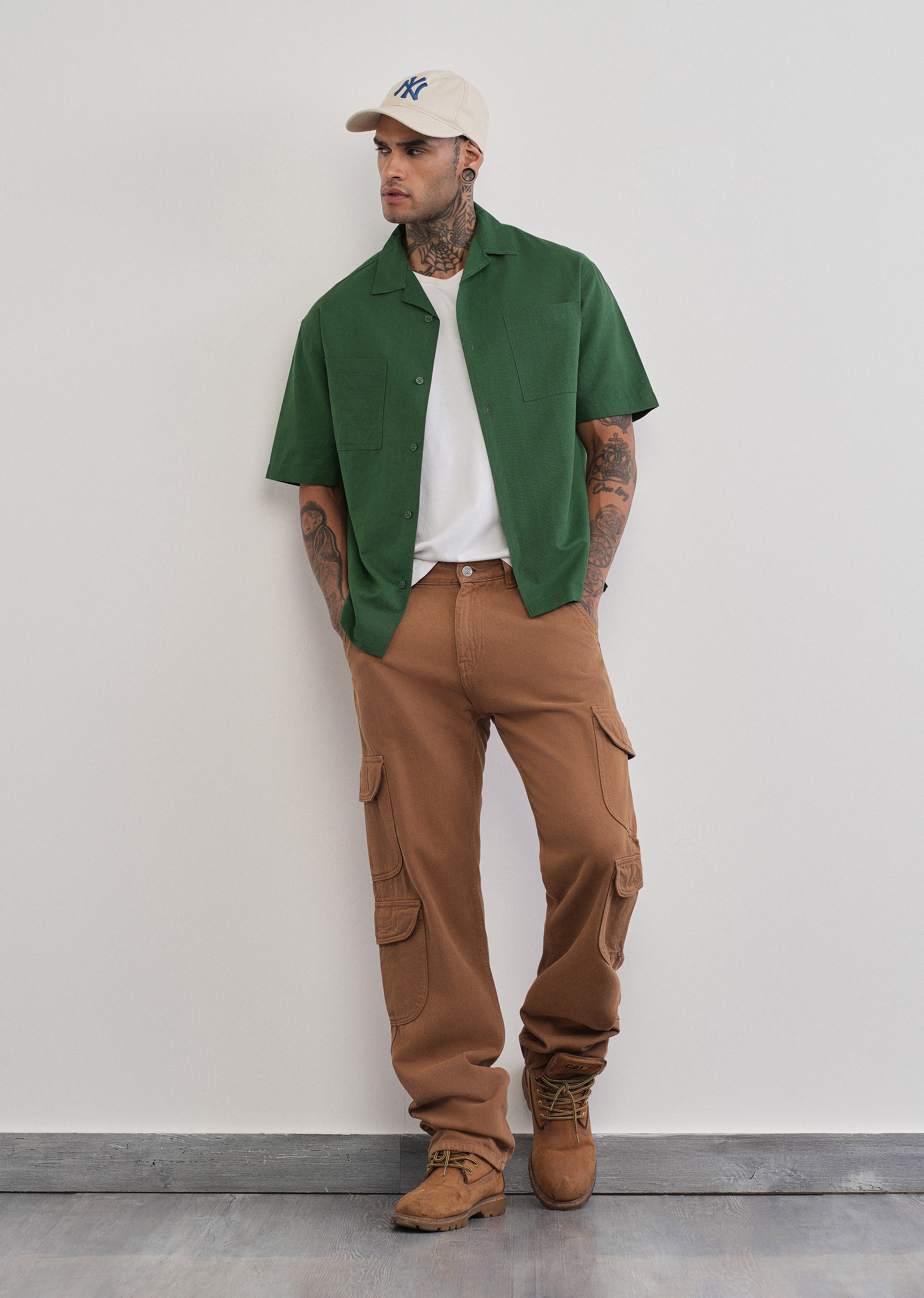 Green Double Pocket Cotton Linen Shirt