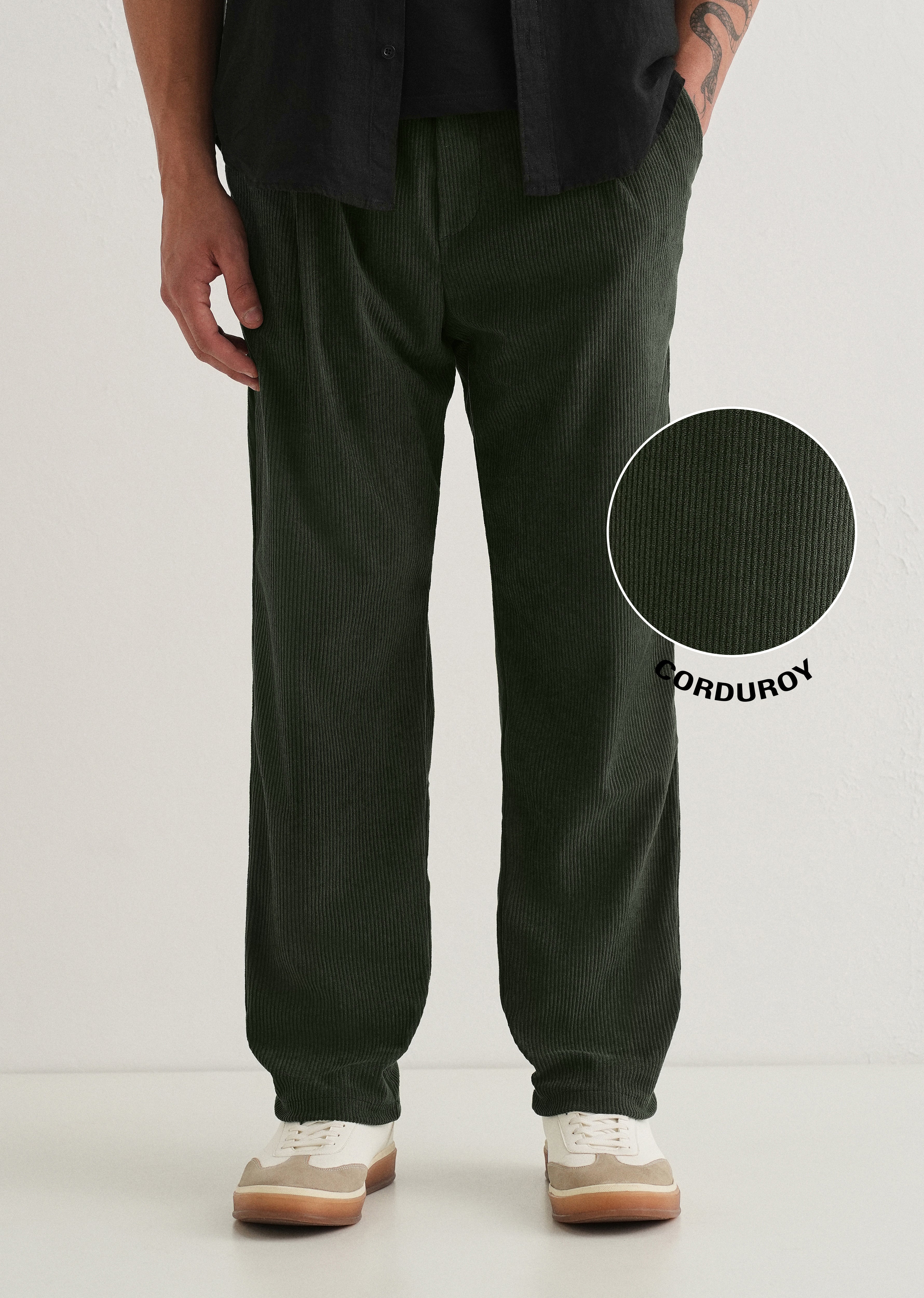 Green Drawstring Corduroy Pant