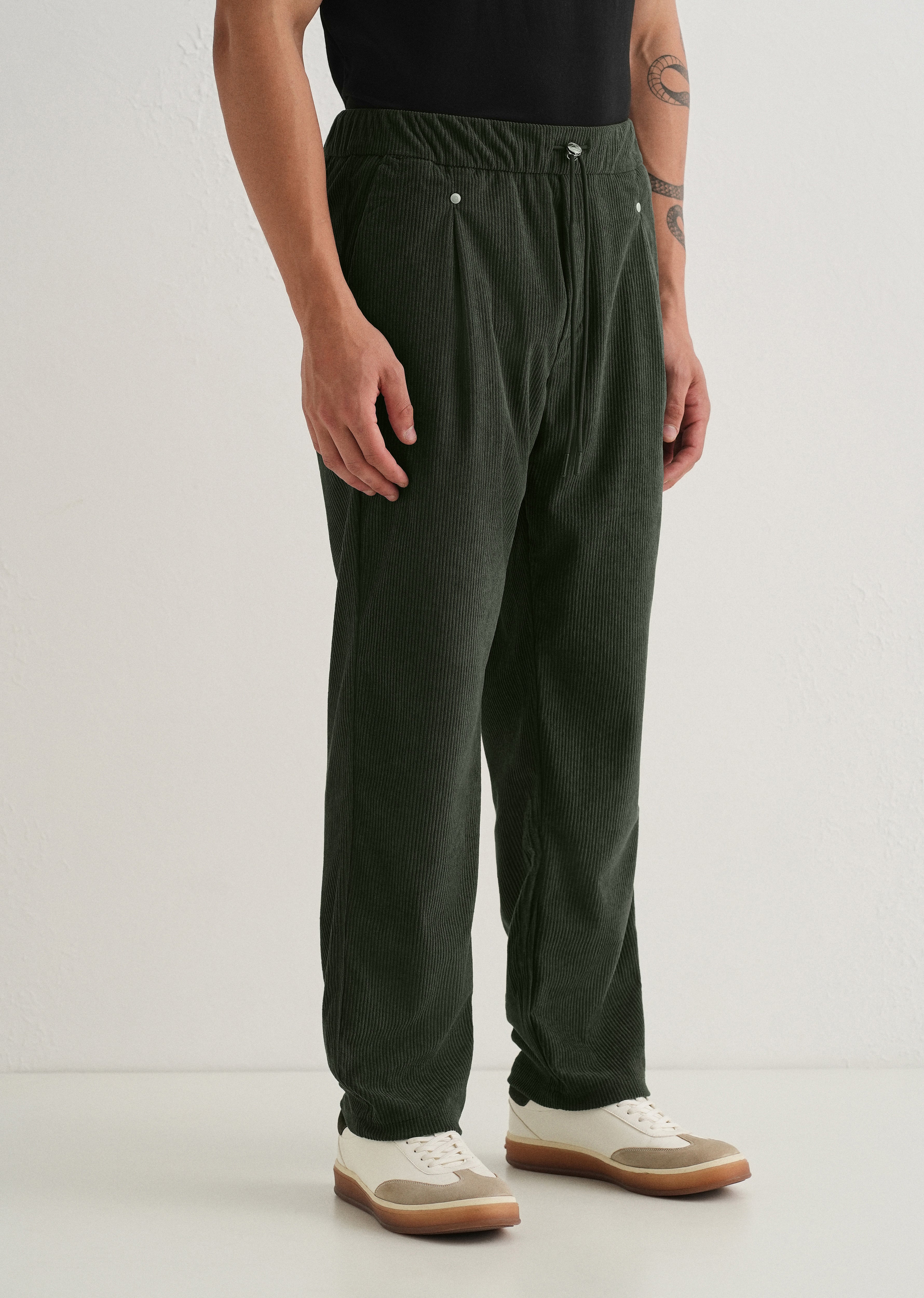 Green Drawstring Corduroy Pant
