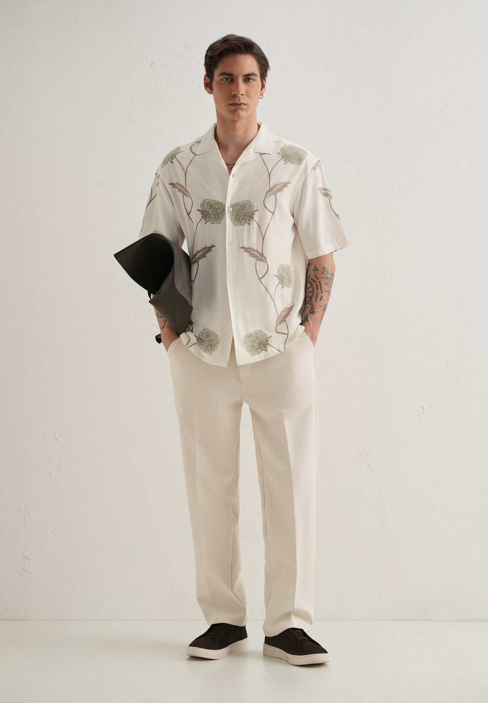 Green Floral Front Embroidery Shirt