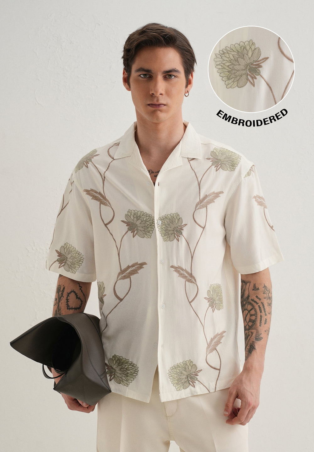 Green Floral Front Embroidery Shirt