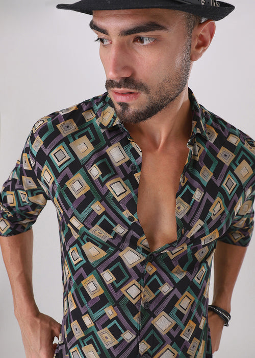 Green Geometric Feather Shirt