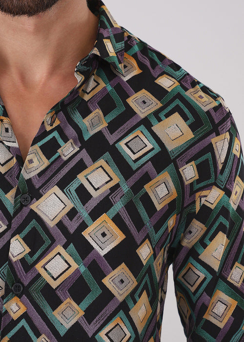 Green Geometric Feather Shirt