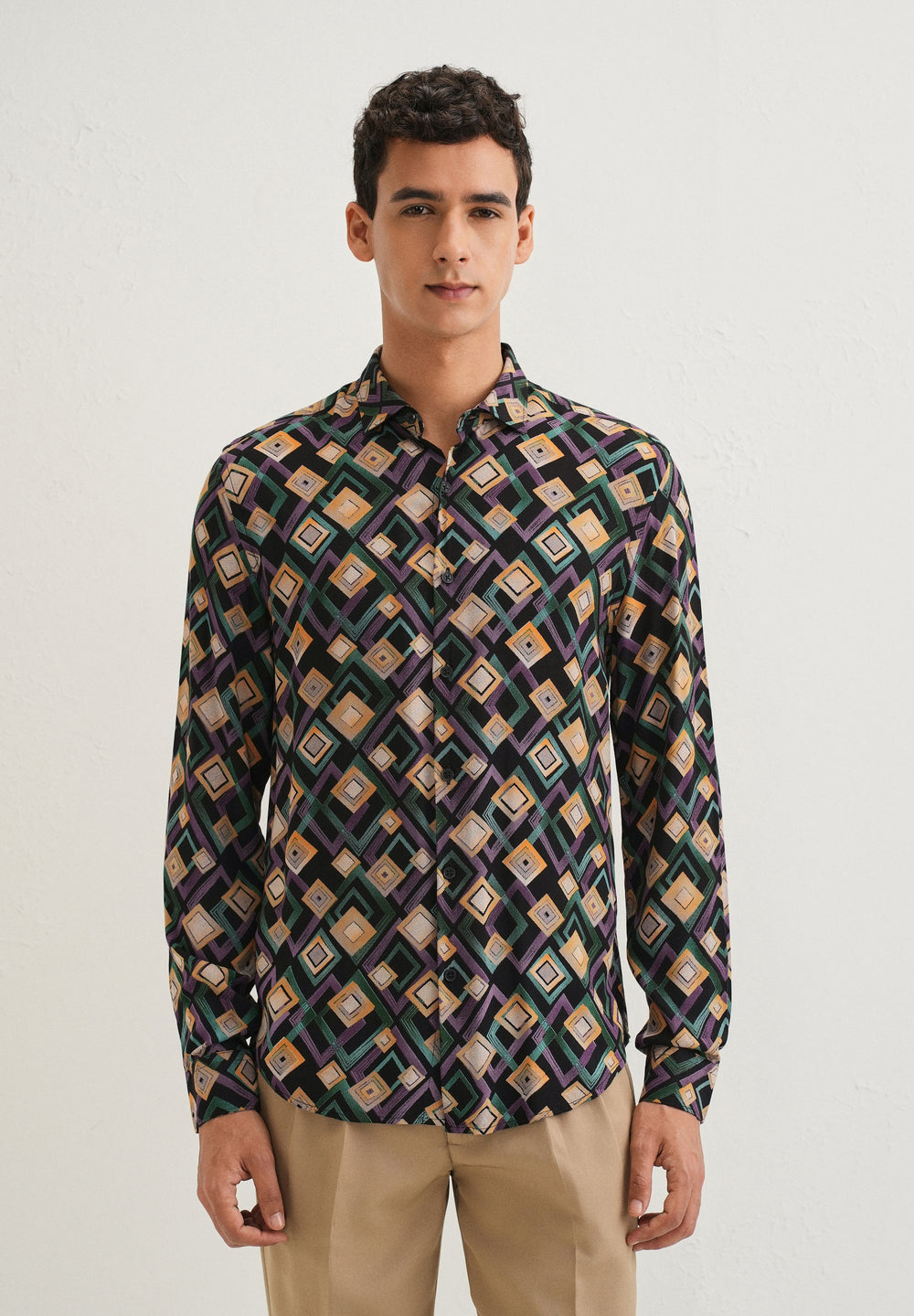 Green Geometric Feather Shirt