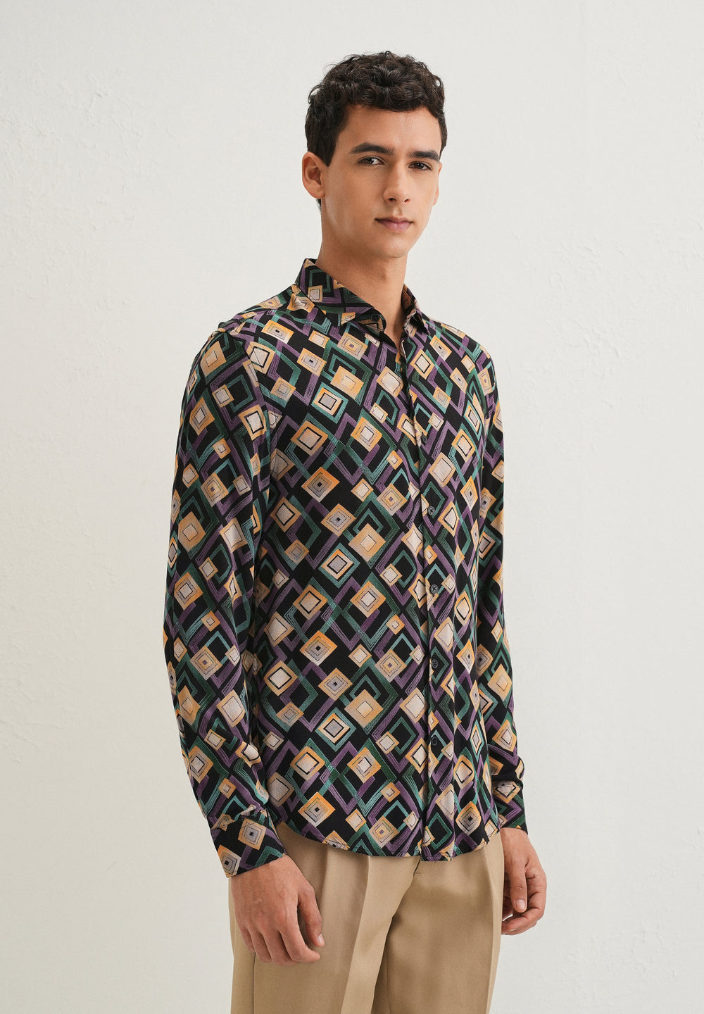 Green Geometric Feather Shirt