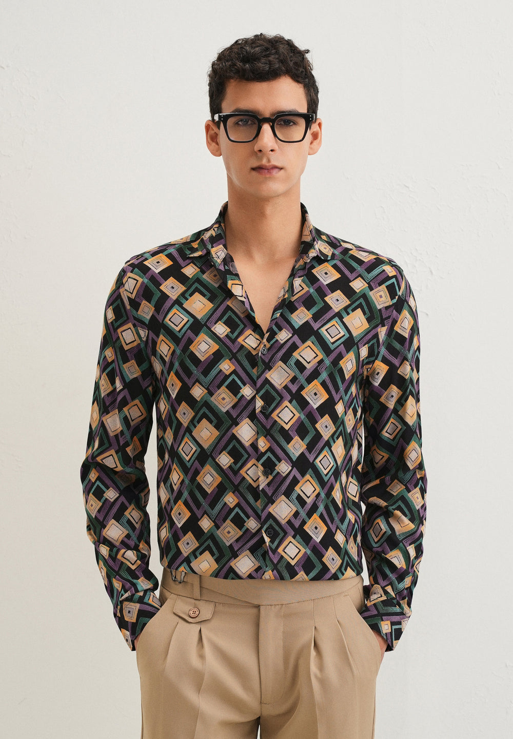 Green Geometric Feather Shirt