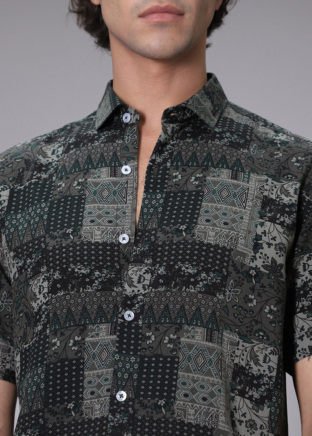 Green Geometric Print Shirt