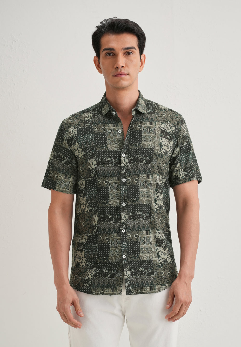 Green Geometric Print Shirt