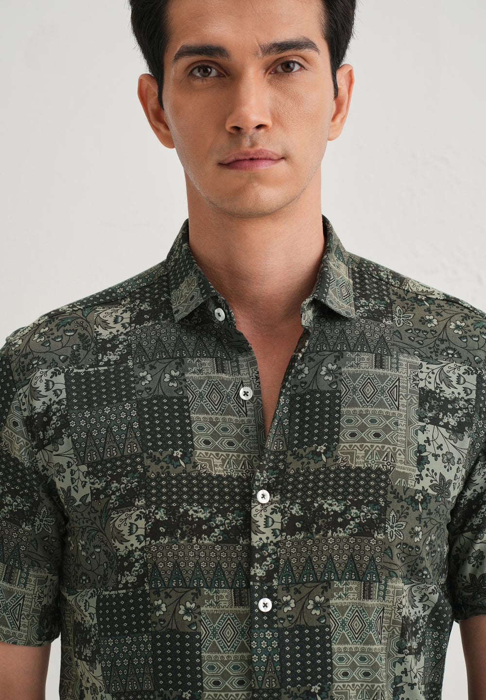 Green Geometric Print Shirt