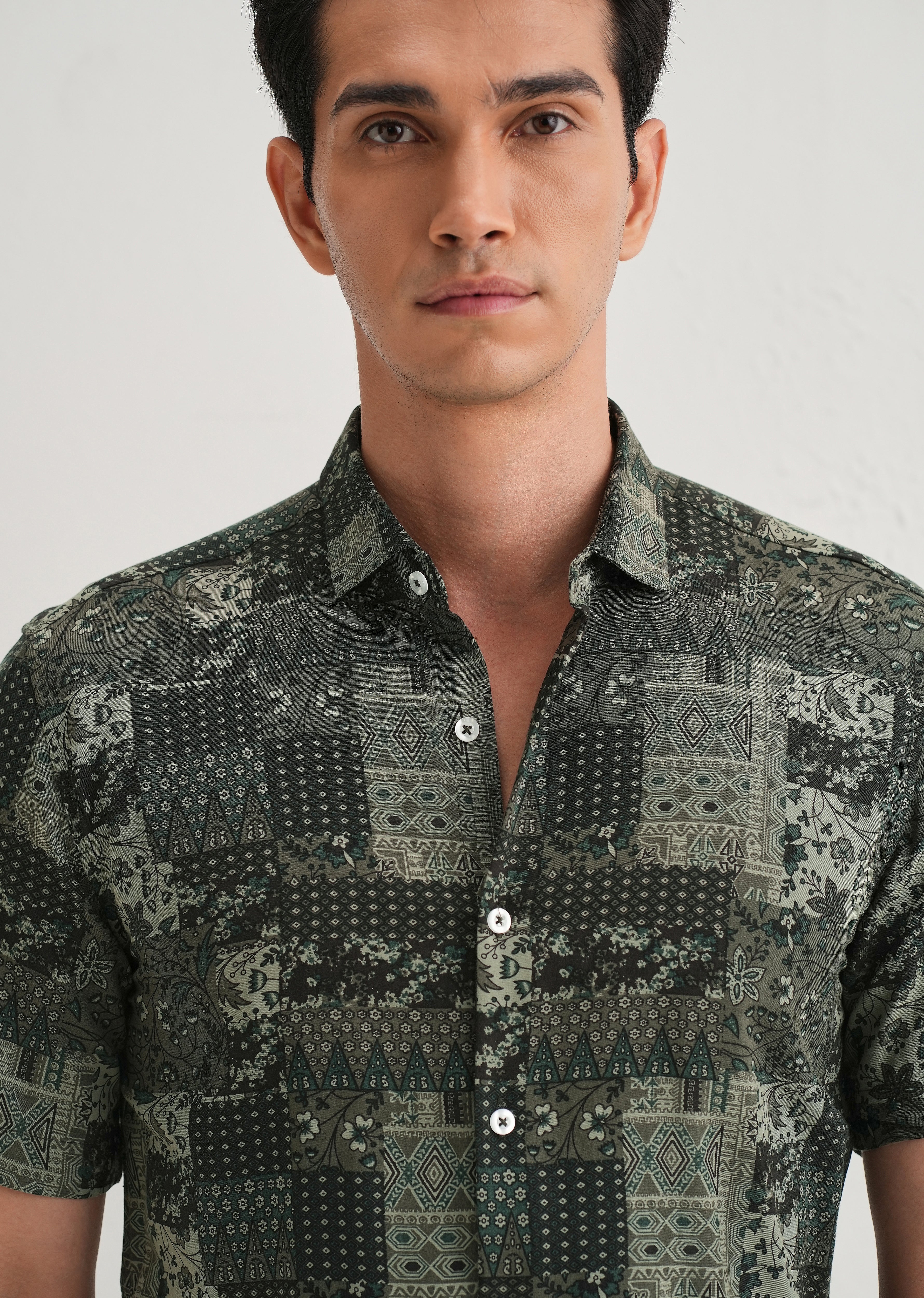 Green Geometric Print Shirt