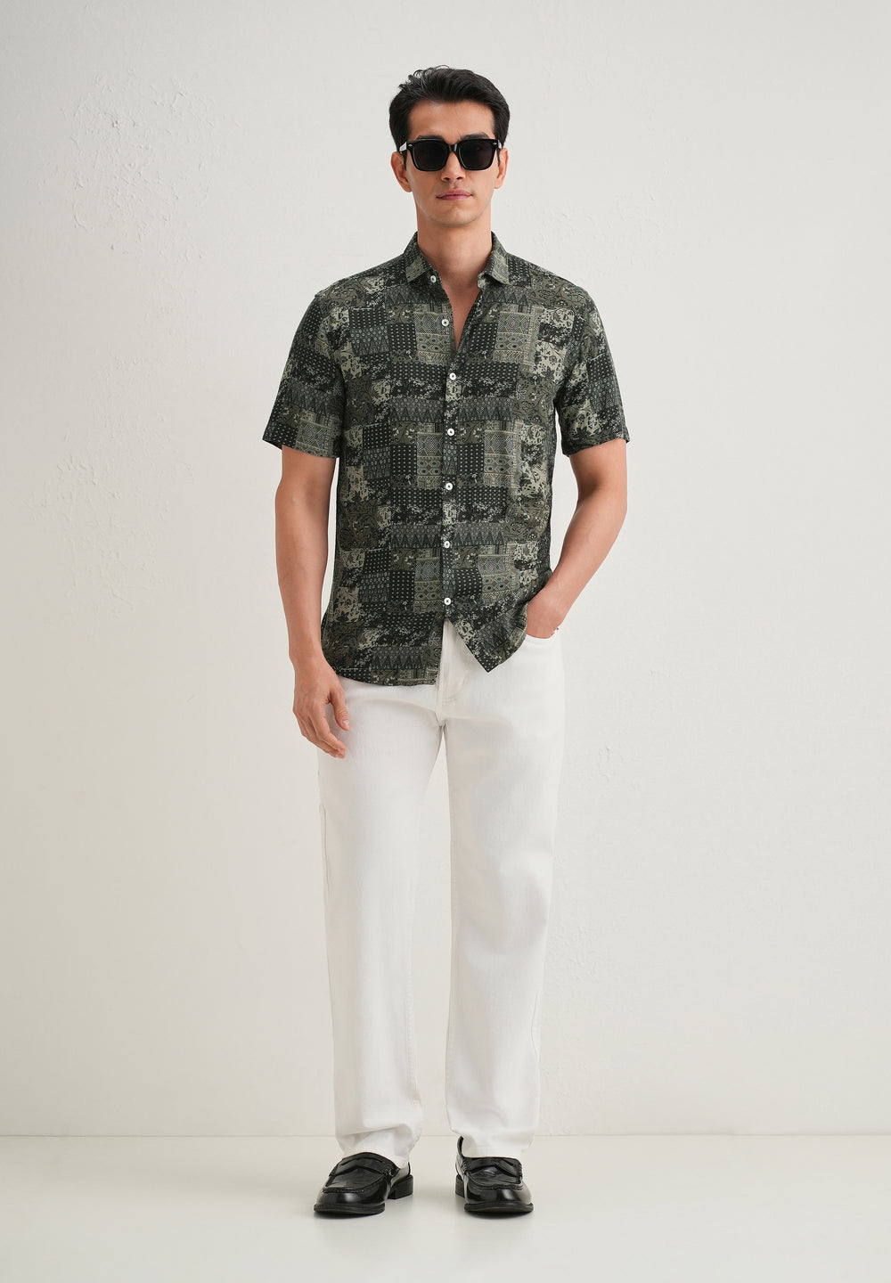 Green Geometric Print Shirt