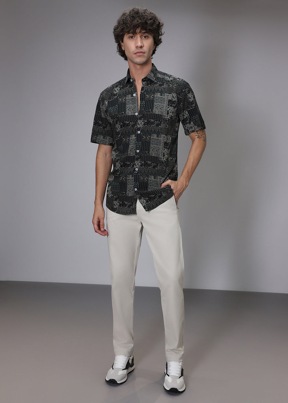 Green Geometric Print Shirt