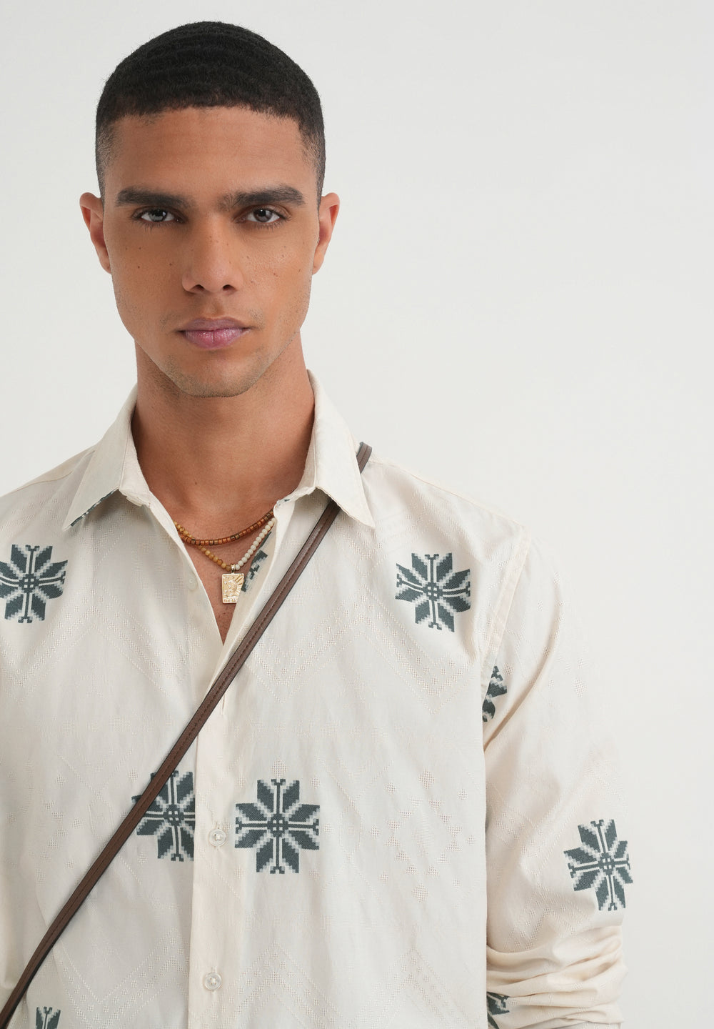 Green Geometric Printed Jacquard Shirt