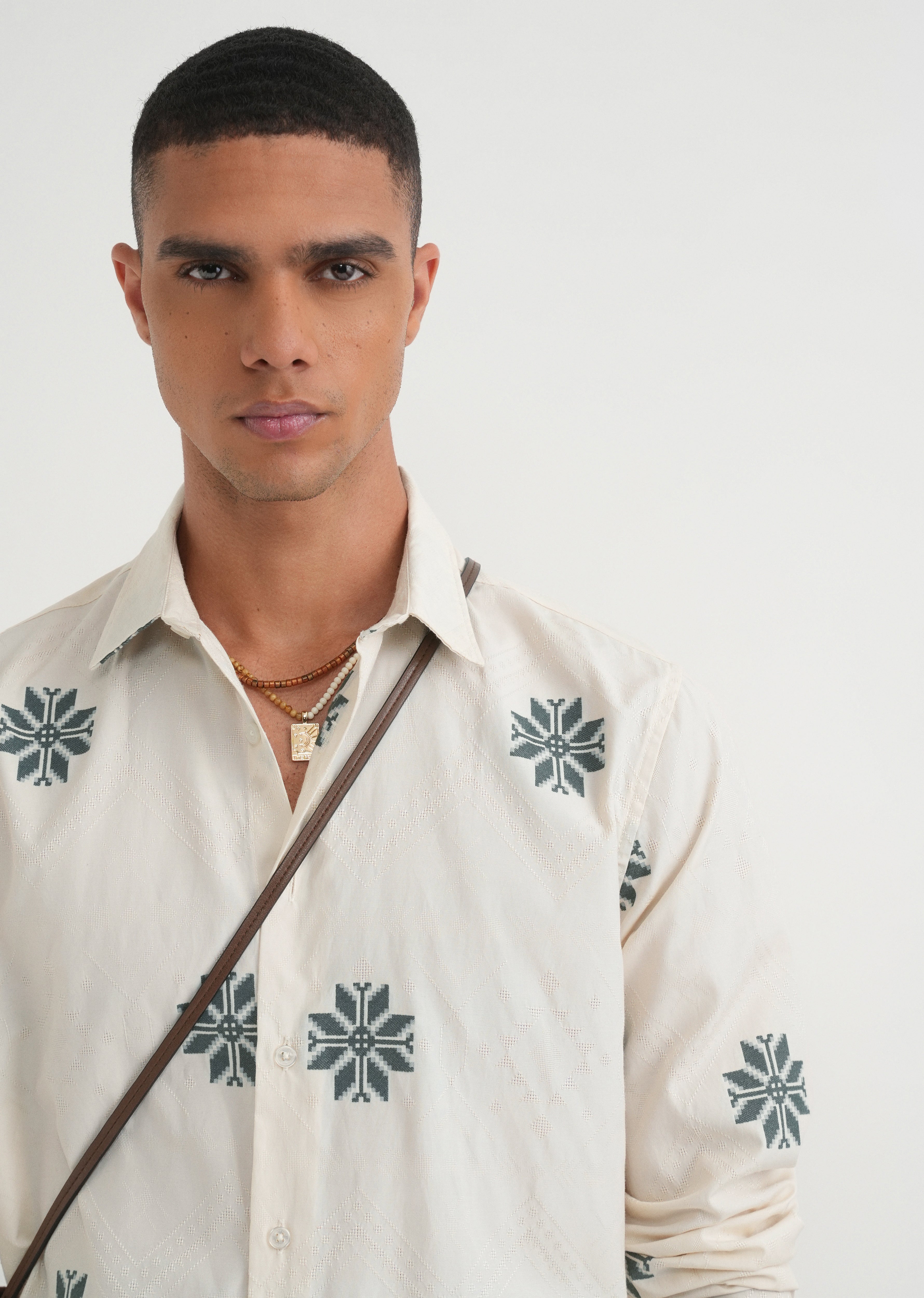 Green Geometric Printed Jacquard Shirt