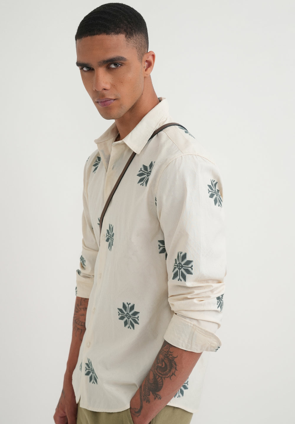 Green Geometric Printed Jacquard Shirt