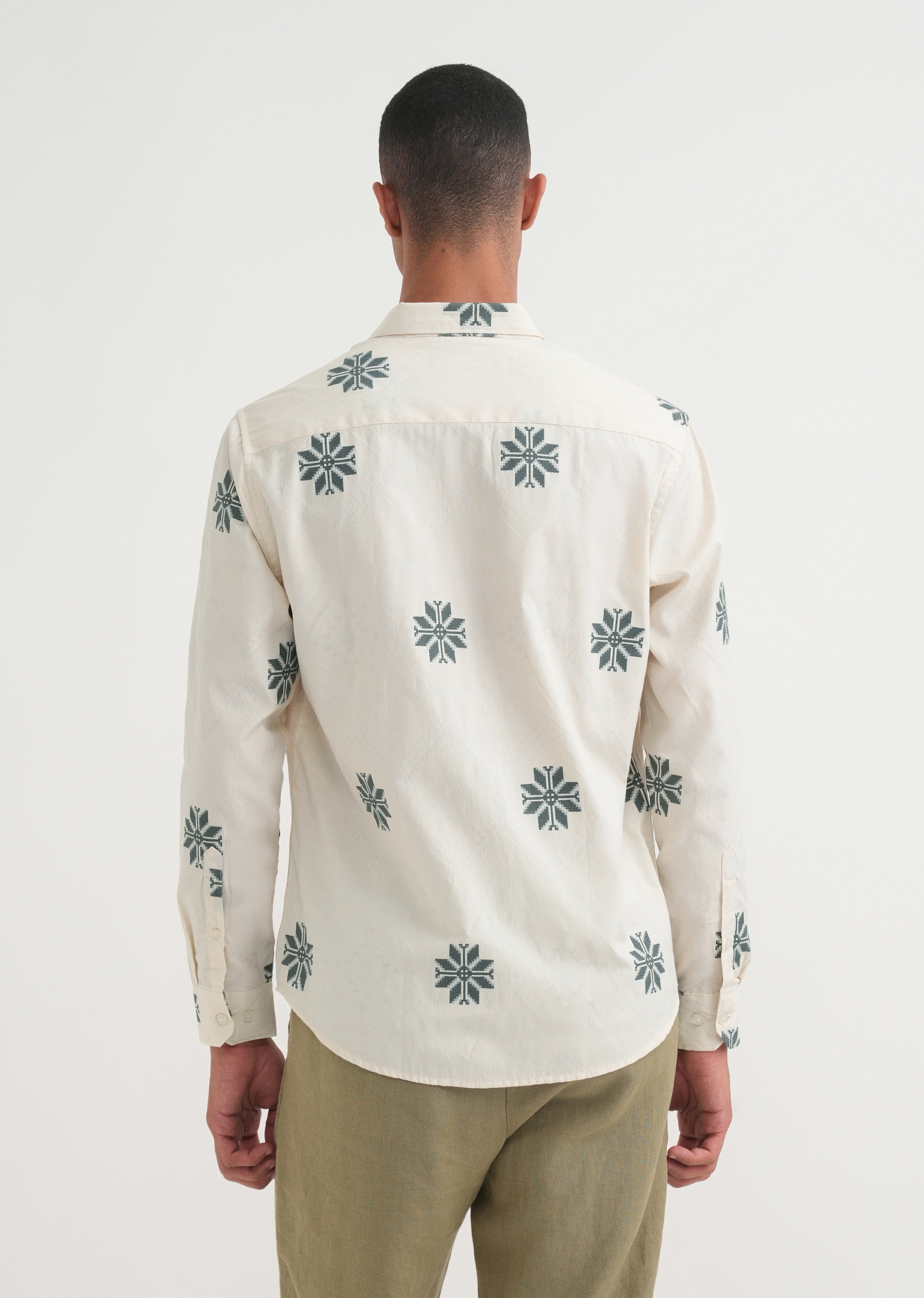 Green Geometric Printed Jacquard Shirt
