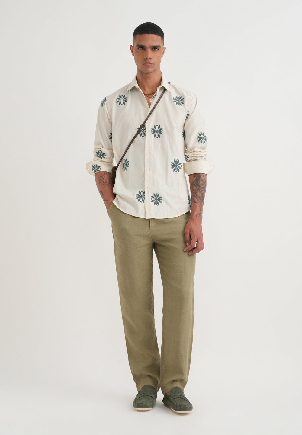 Green Geometric Printed Jacquard Shirt