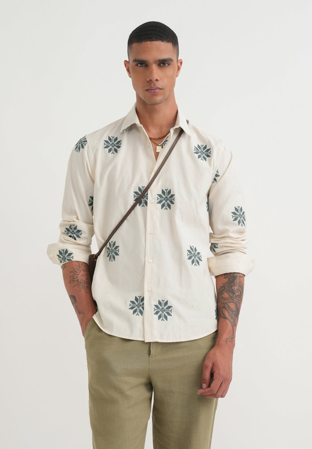 Green Geometric Printed Jacquard Shirt