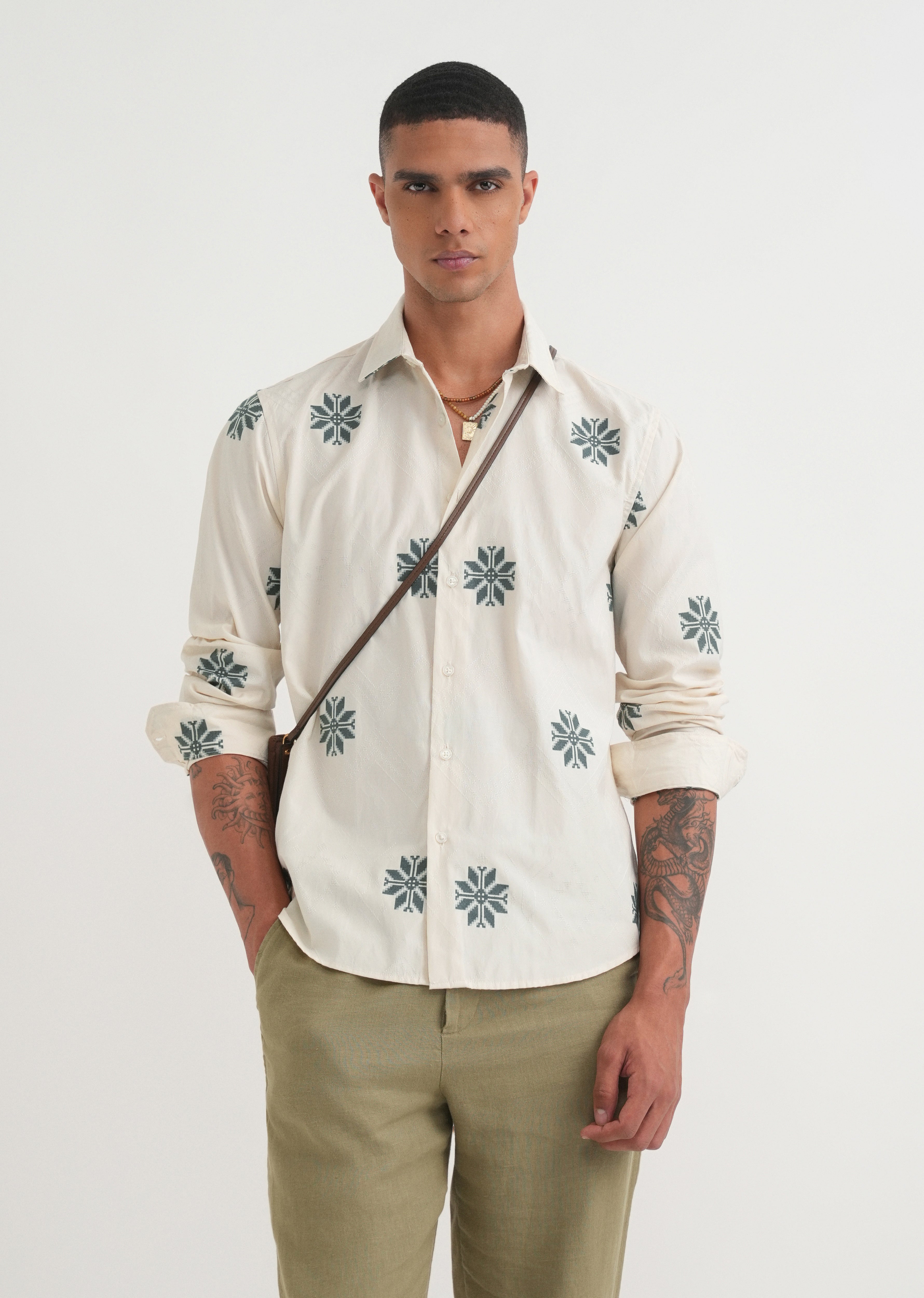 Green Geometric Printed Jacquard Shirt