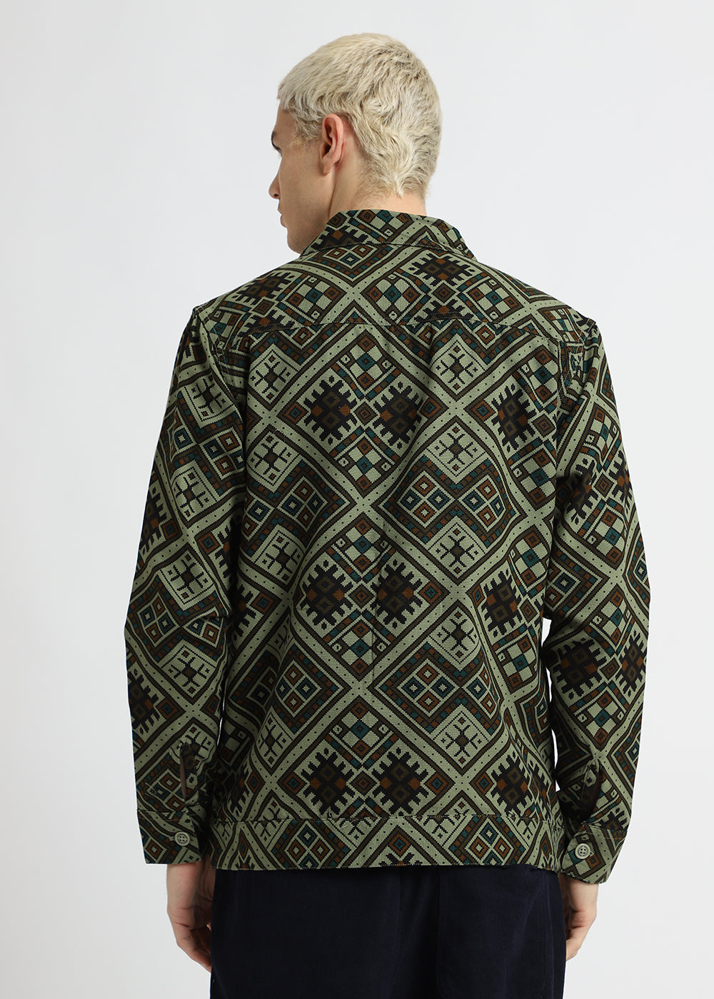 Green Geometric Print Summer Jacket
