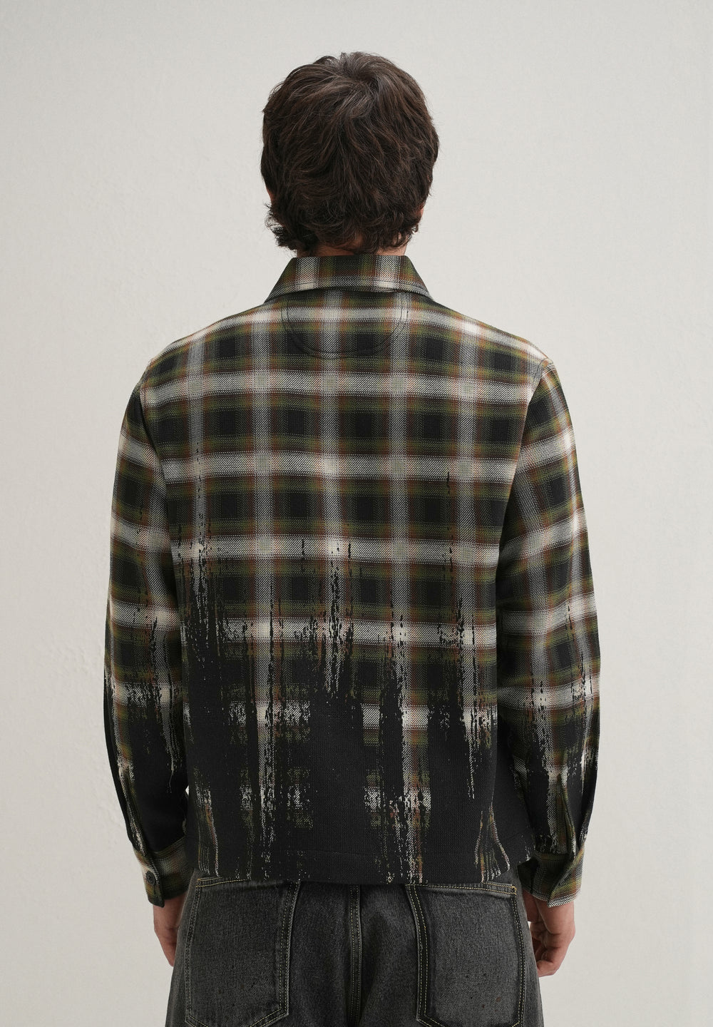 Green Gradient Grunge Check Shacket