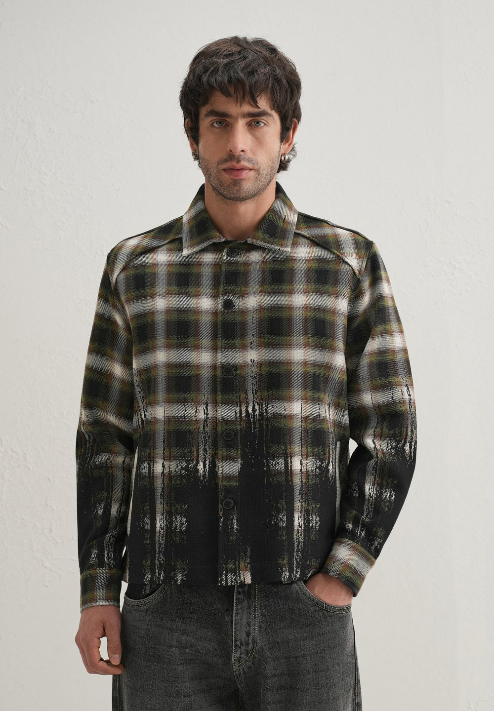 Green Gradient Grunge Check Shacket