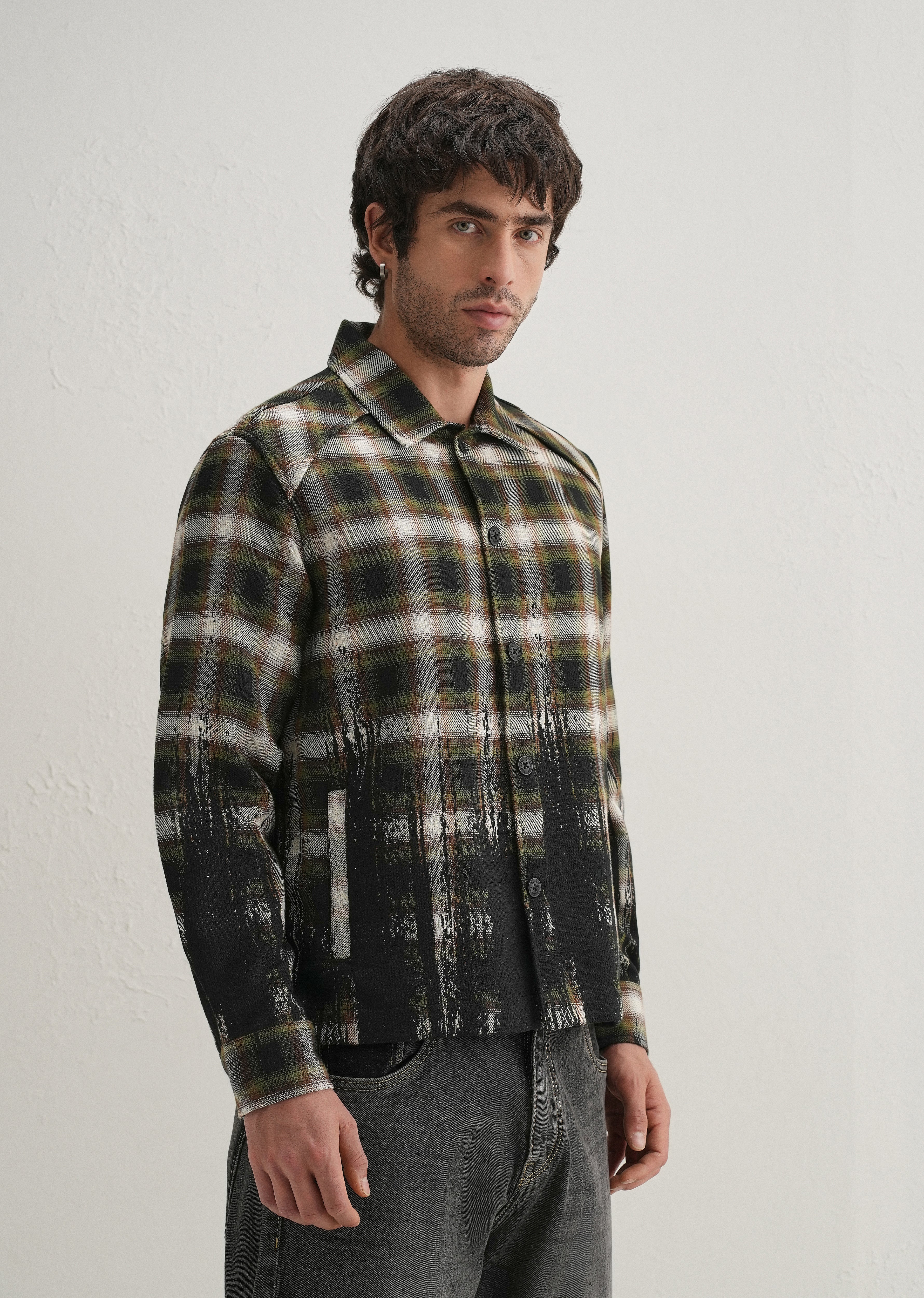 Green Gradient Grunge Check Shacket