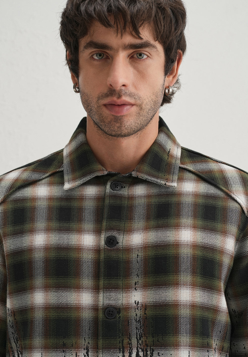 Green Gradient Grunge Check Shacket