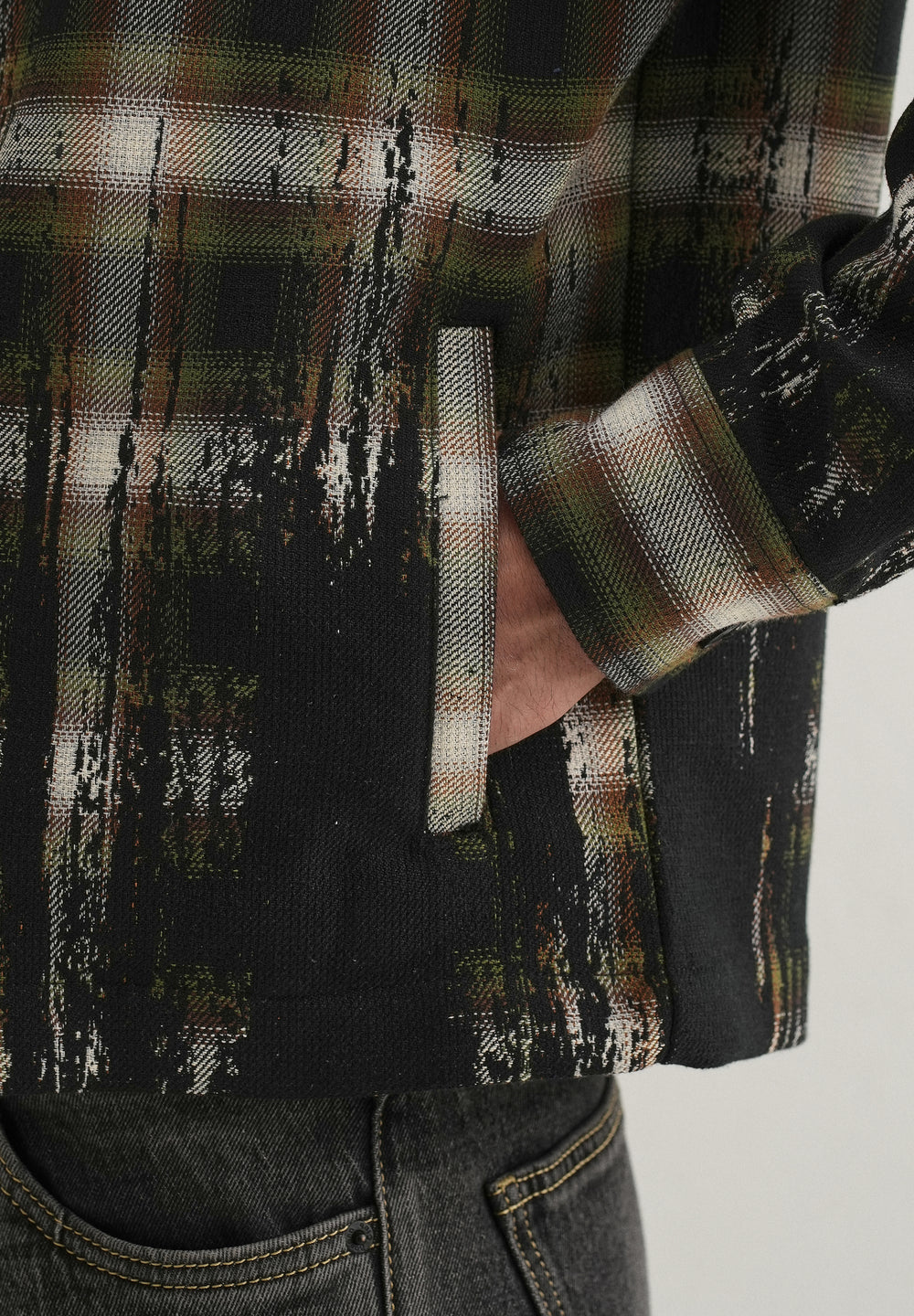 Green Gradient Grunge Check Shacket