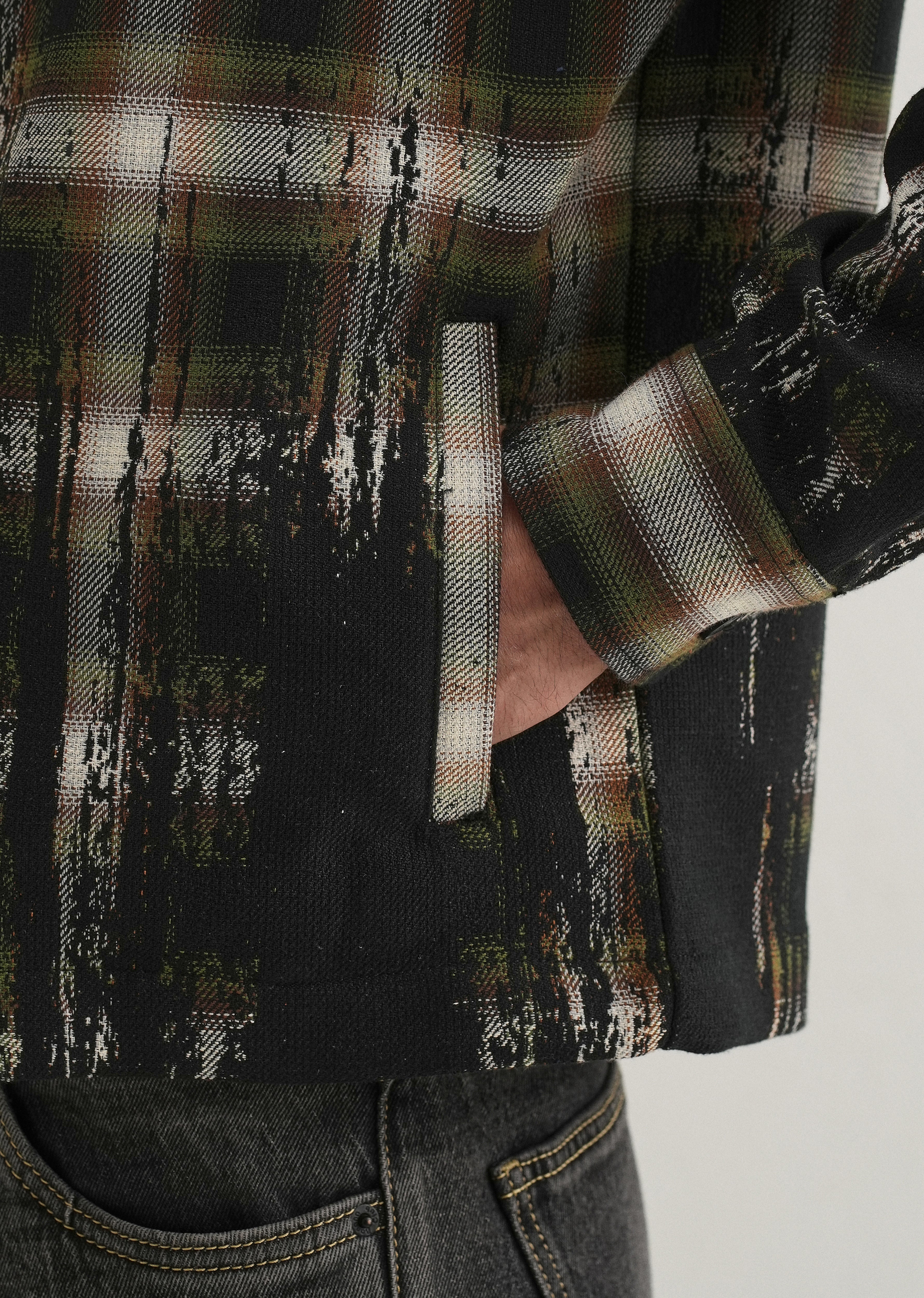 Green Gradient Grunge Check Shacket