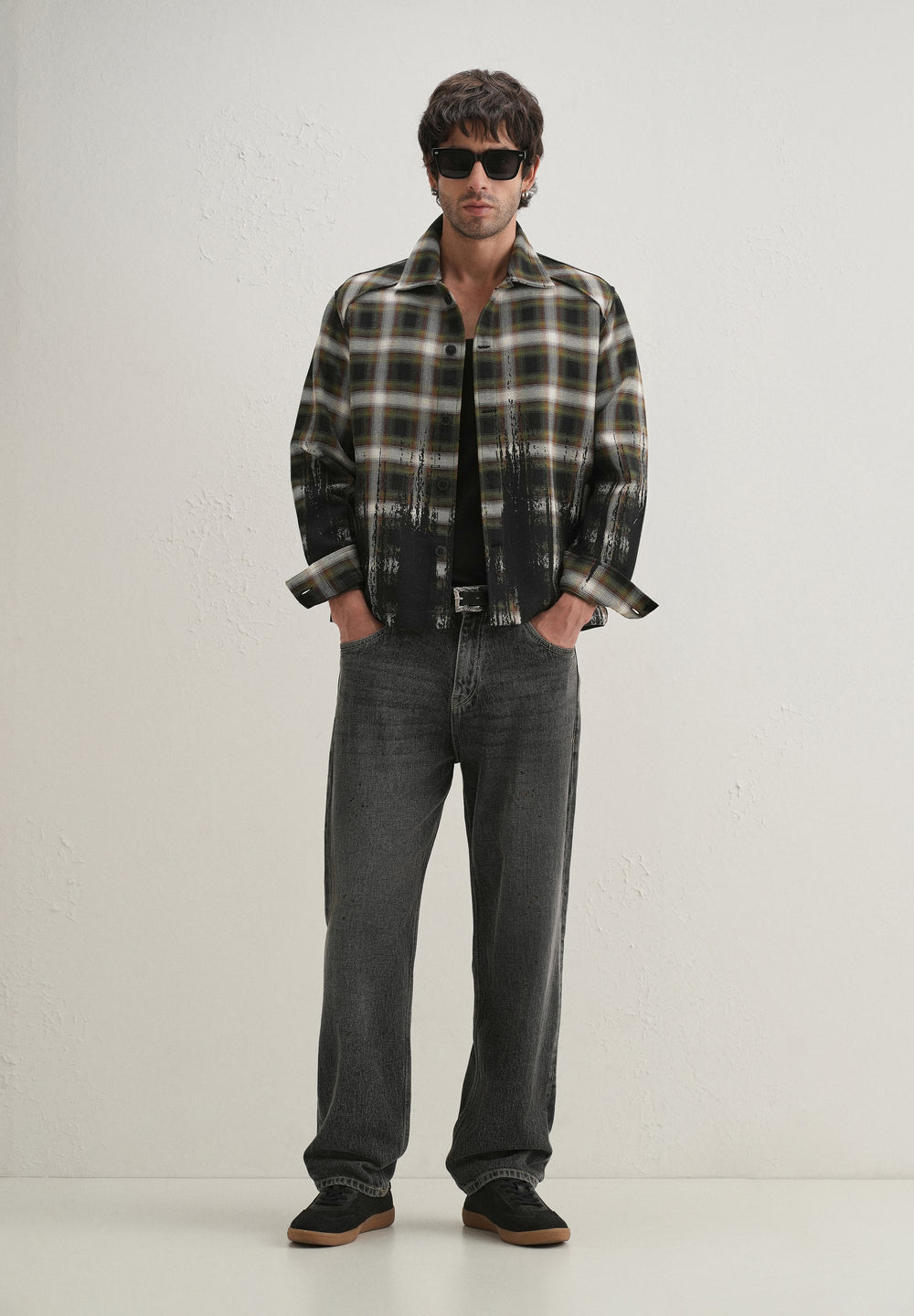 Green Gradient Grunge Check Shacket